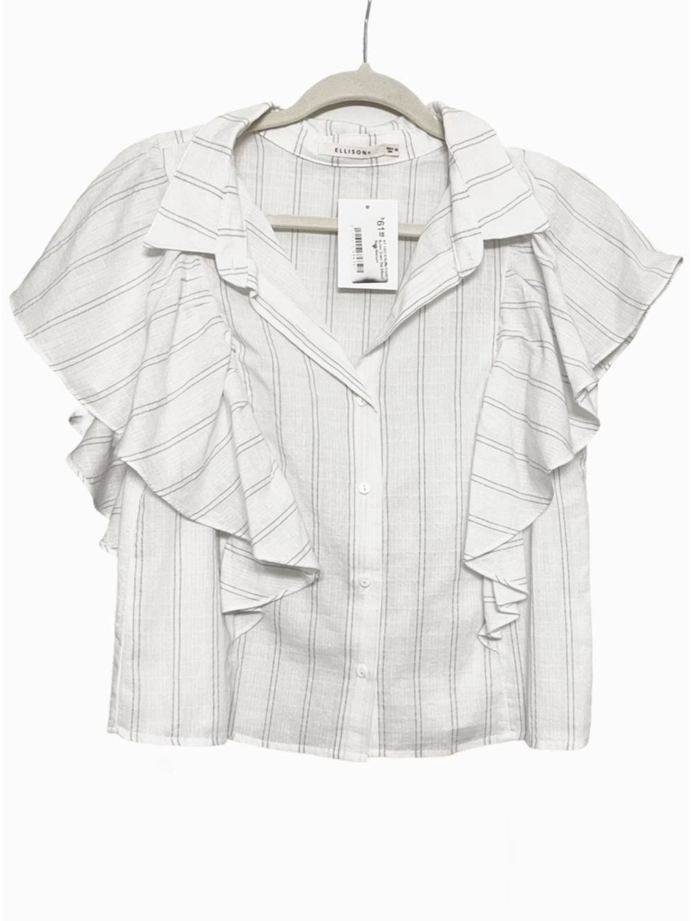 Ellison Women's Flutter Sleeve Pinstripe Blouse M